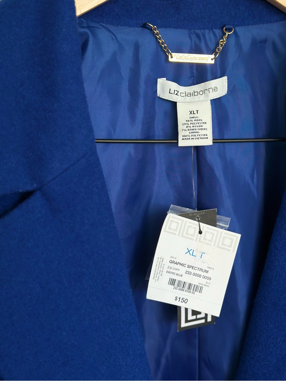 NWT Liz Claiborne Royal Exotic Blue Formal Work Button Coat, JCP